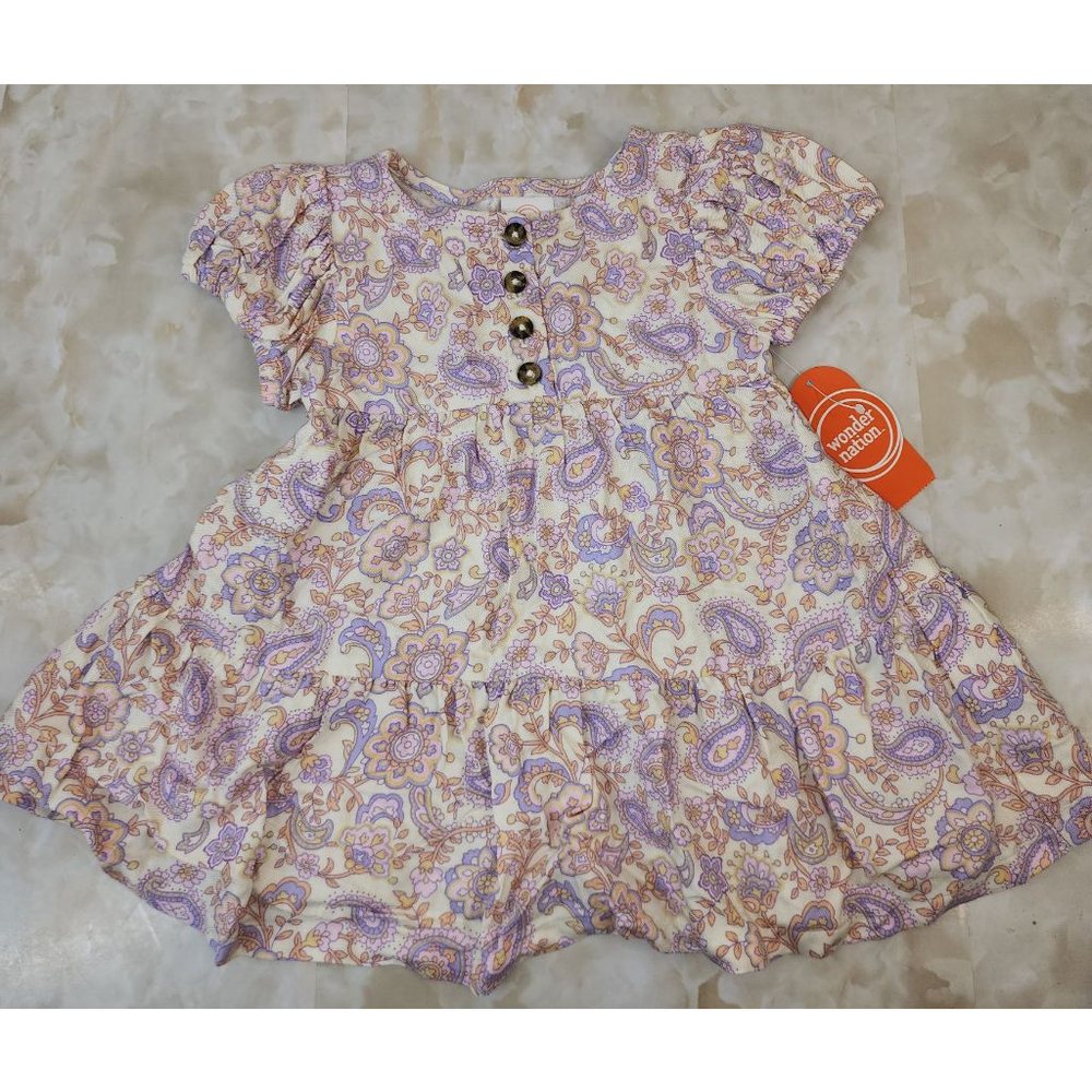 wonder nation Cream Dress with Purple and Tan Paisley Print